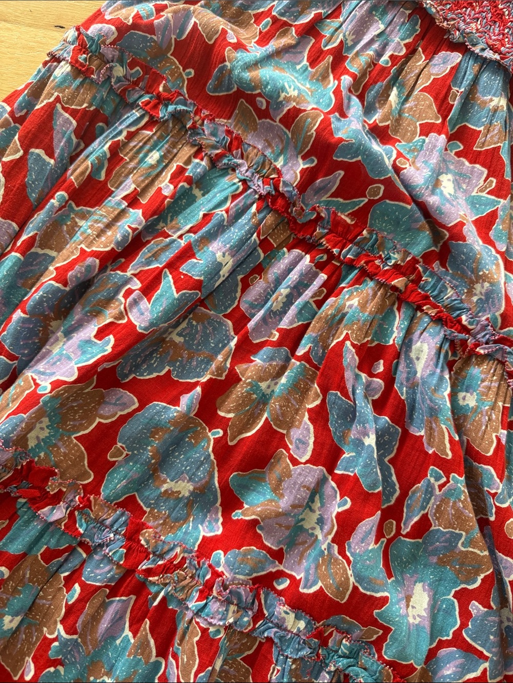 Smocked Red Floral Maxi Dress with Ruffled Straps - Picture 3 of 3